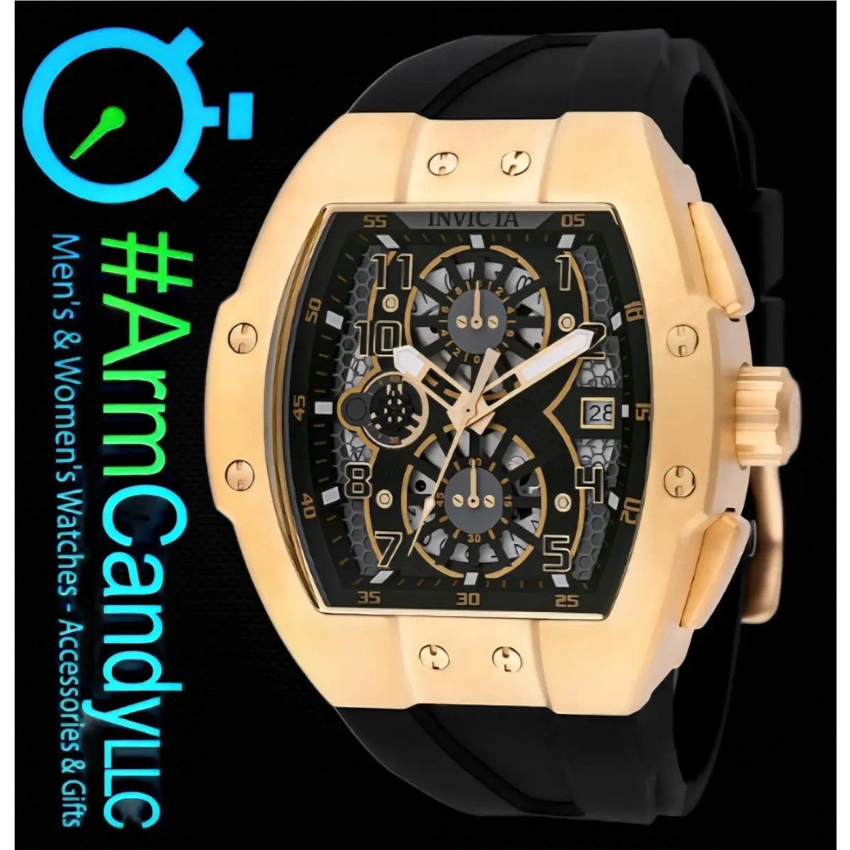 Invicta Pitlane/gridlock Gold Case Black Silicone Straps 48029 Still