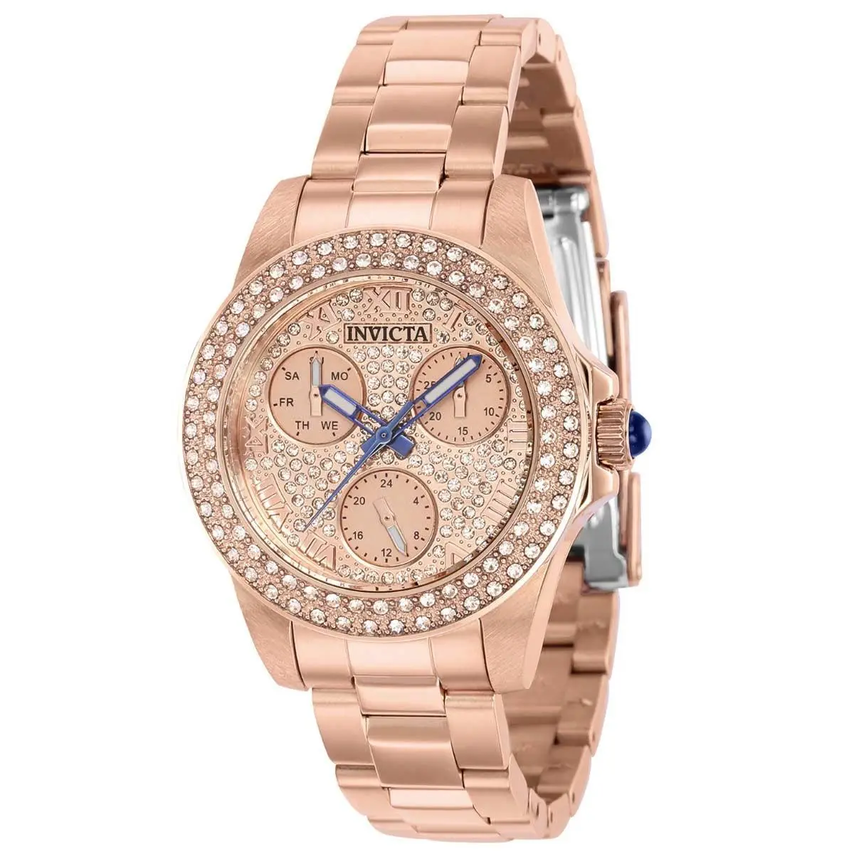 Invicta Women`s Watch Angel Quartz Crystal Pave Dial Rose Gold Bracelet 39244