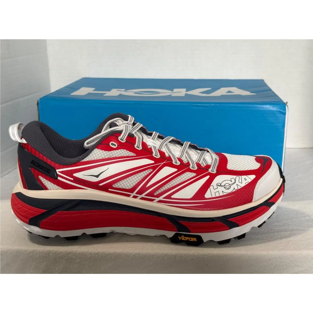 Sz 10.5 Hoka Mafate Speed 2 Red/white/gray/black Low Top Running Sneaker Rubber