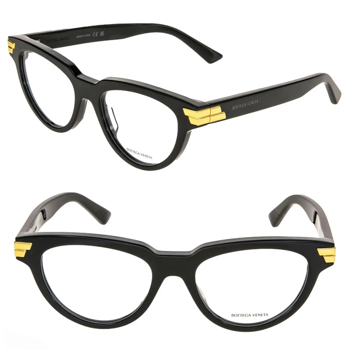 Bottega Veneta BV1106O Mitre Black Gold Ribbon Optical Cat Eyeglasses 1106 001