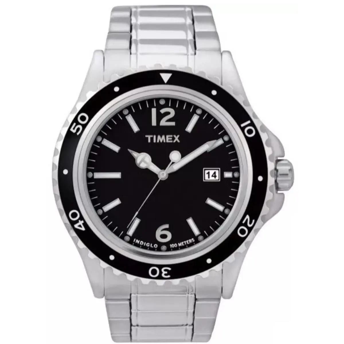 Timex Indiglo T2M561 Silver/ Black Date WR 100M Analog Men`s Watch