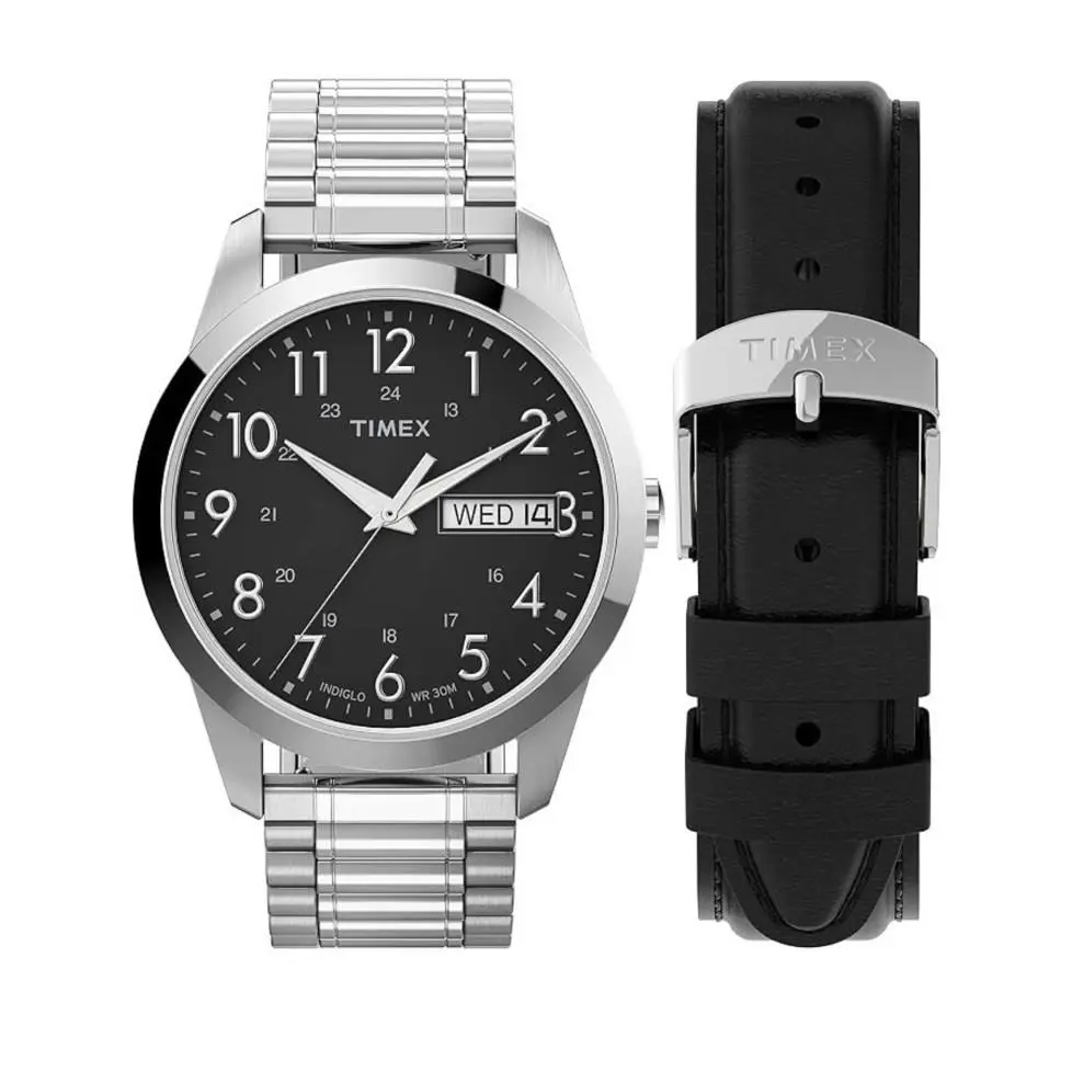 Classics M916PH Day Date Indiglo 30M Watch Steel + Leather Strap Set by Timex