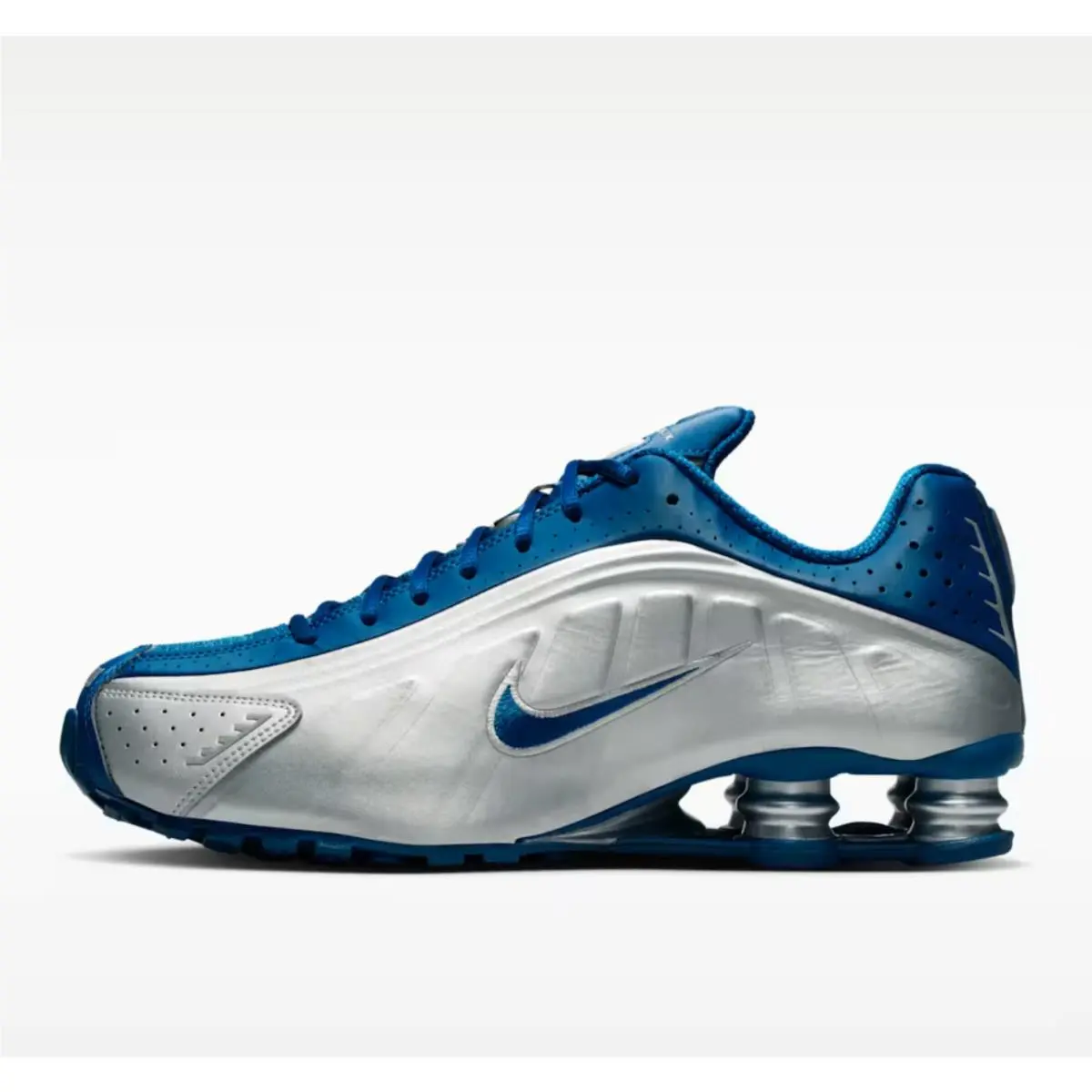 Nike Shox R4 Court Blue Metallic Silver Running Sneakers IQ9391-476 Men`s Sizes