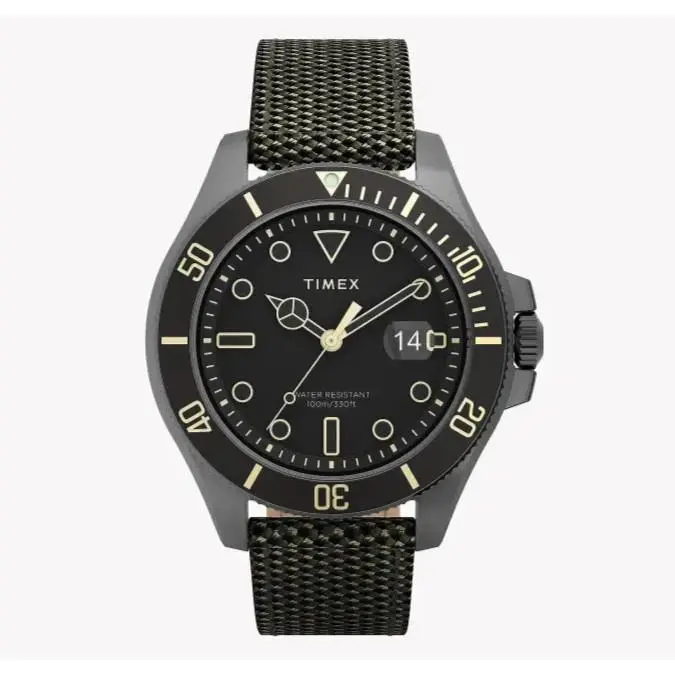 Timex Harborside Coast TW2U81900 Men`s Black Dial Green Fabric Strap Watch