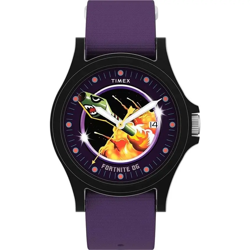 Timex X Fortnite Acadia Quartz Purple Dial Mens Watch TW2Y46300 - Hand: Silver, Strap: Purple