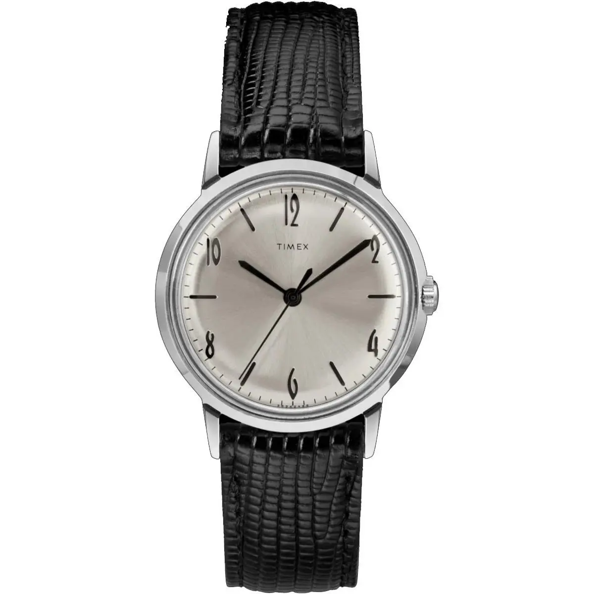 Timex TW2R47900 Men`s Marlin Reissue Leather Band Silver Dial Hand Wind Watch - Dial: Silver, Band: Silver, Bezel: Silver