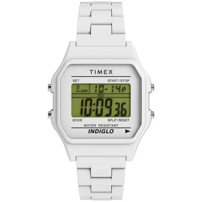 Timex T80 Women`s Glossy White Square 36mm Quartz Watch - TW2V201009J