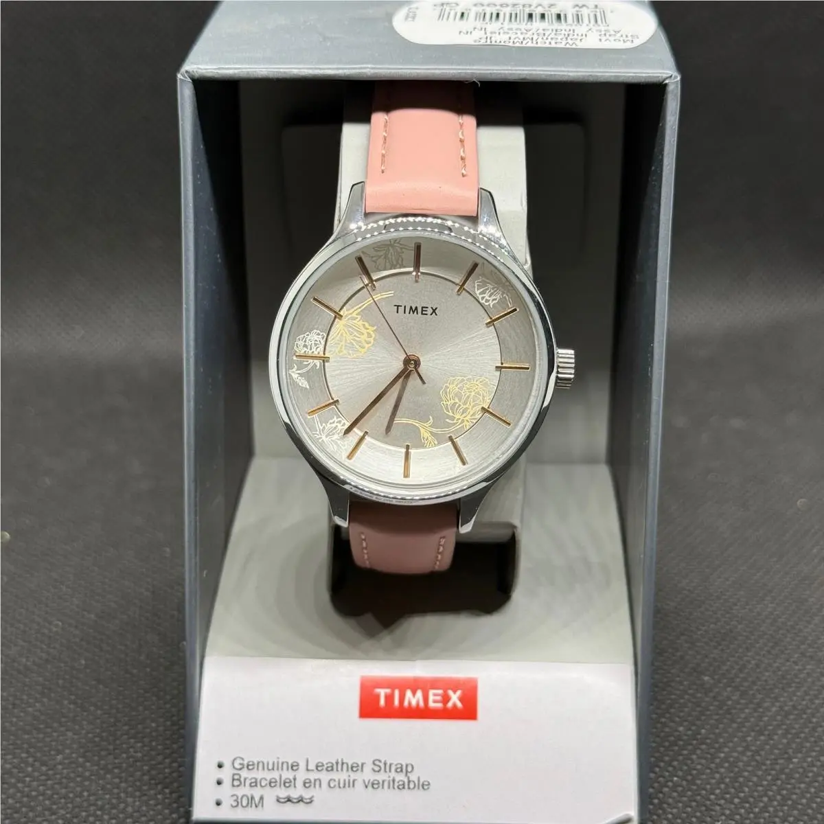 Ladies Silver Floral Dial Watch by Timex
