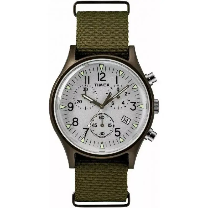 MK1 Chronograph Men`s Green Fabric Silver Dial Sport Watch TW2R67900 by Timex