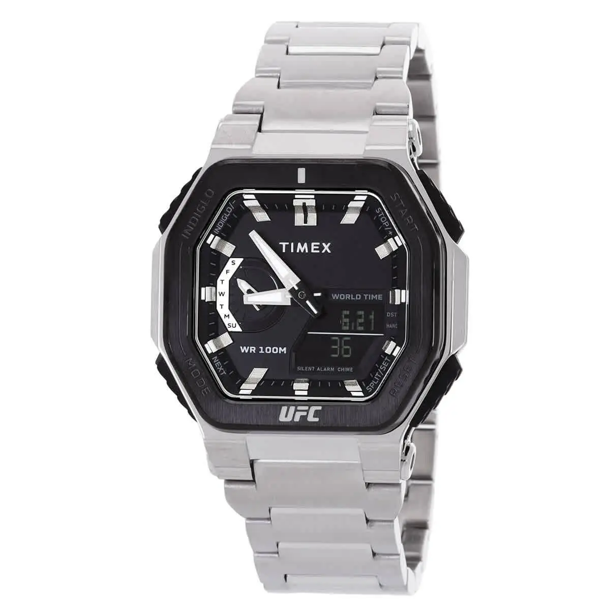 Timex Ufc Colossus Alarm World Time Quartz Analog-digital Black Dial Men`s