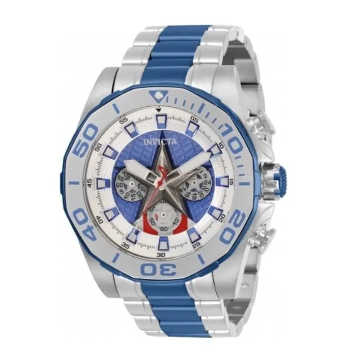 Invicta 33394 Marvel Capt America Men`s 48mm Silver/blue/red Brclt 5/4000
