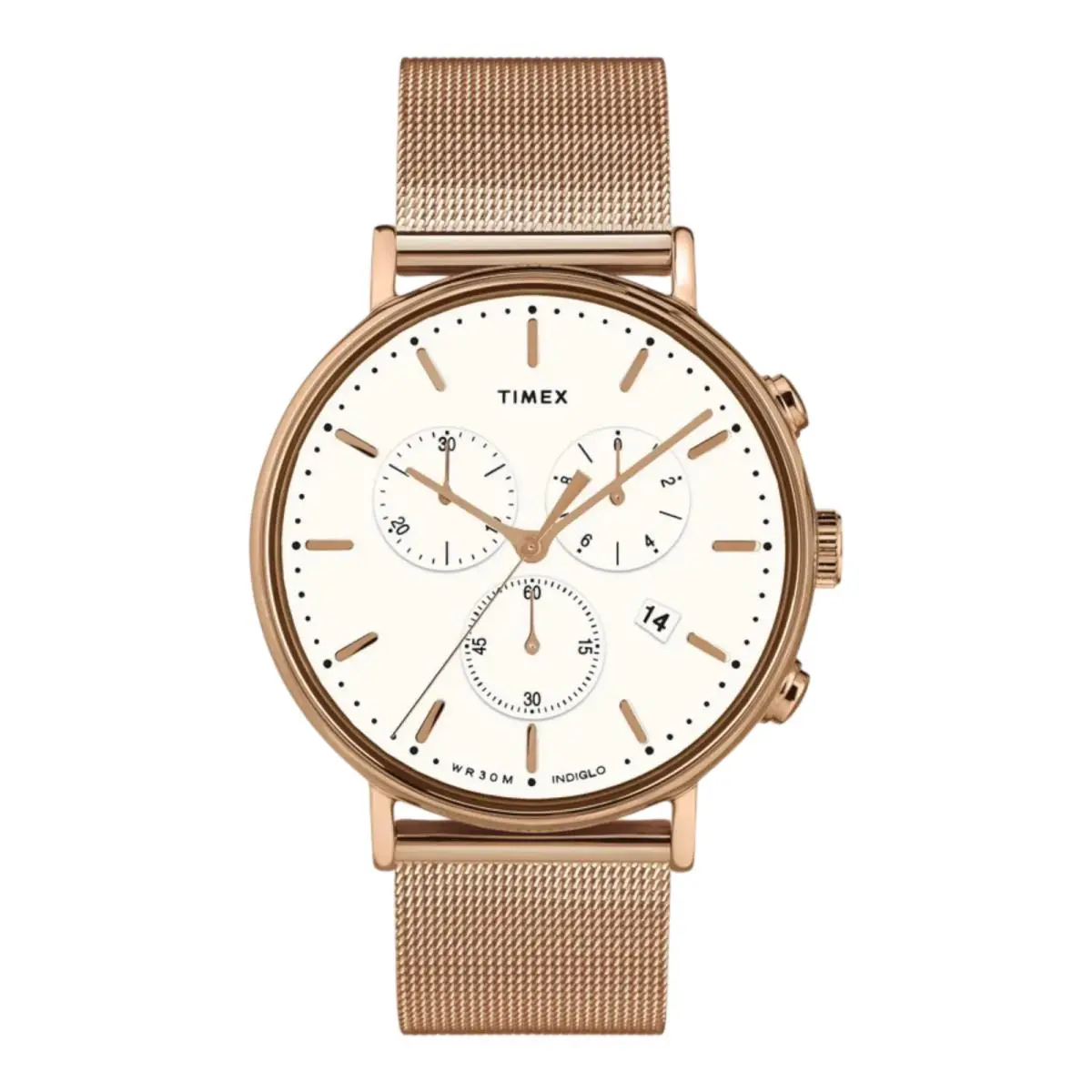 Timex Fairfield Chronograph Watch in Rose Gold Tone/white 41mm Mesh Band