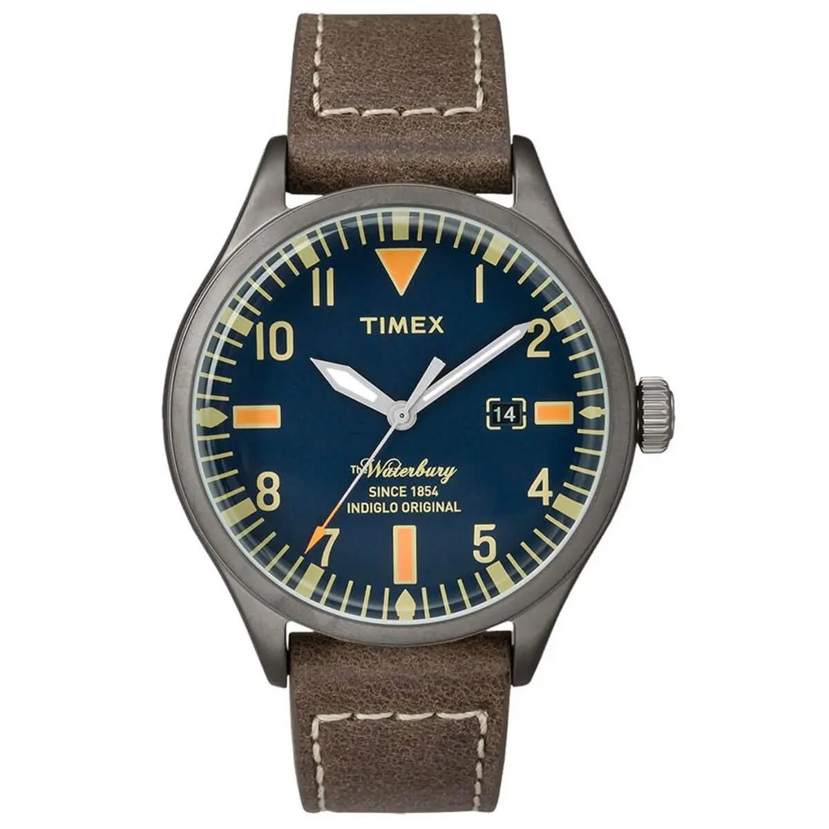 Timex TW2P83800 Men`s Waterbury Date Blue Dial Leather Strap Watch