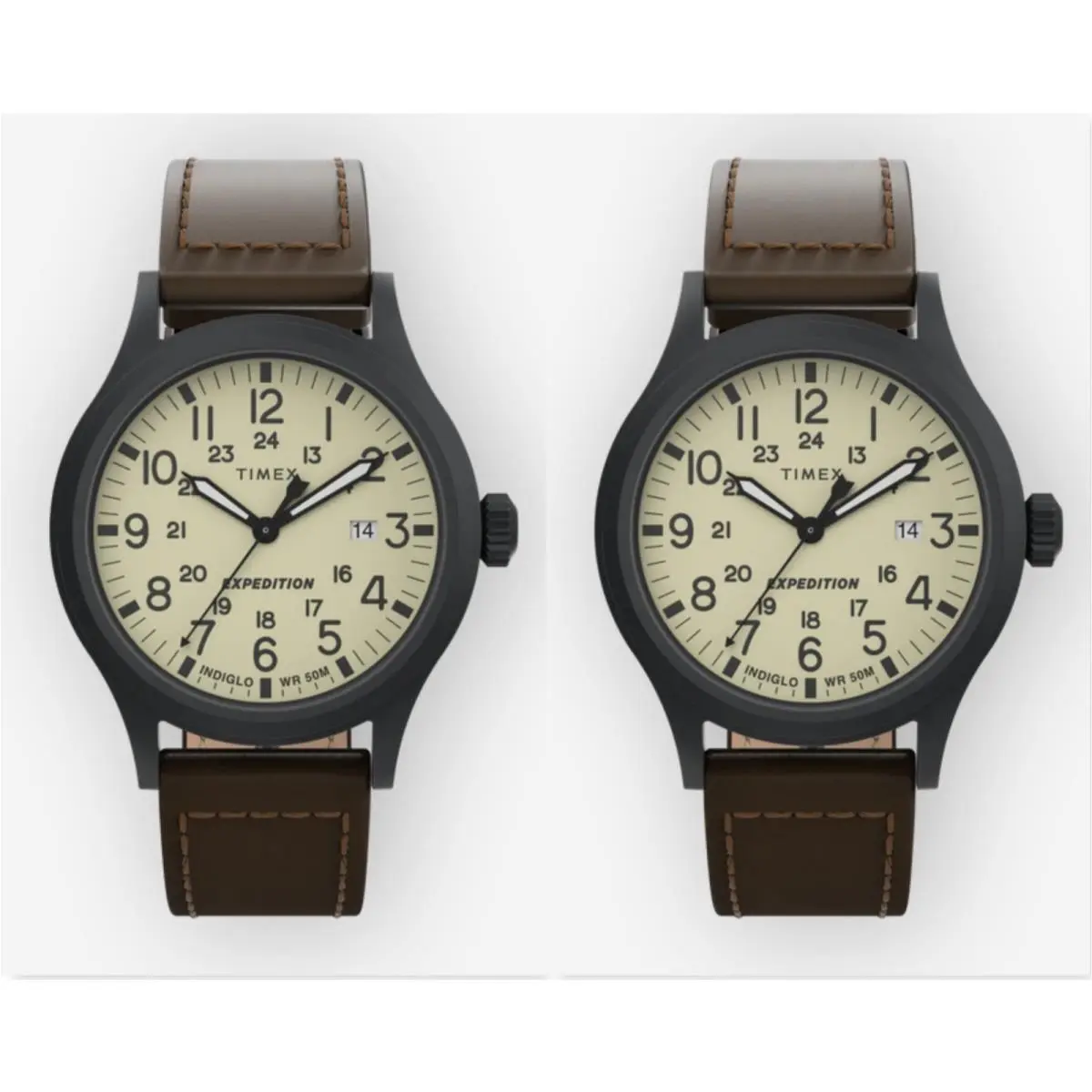 Lot of 2 Timex Men`s T49963 Expedition Scout 40mm Leather Strap Watch
