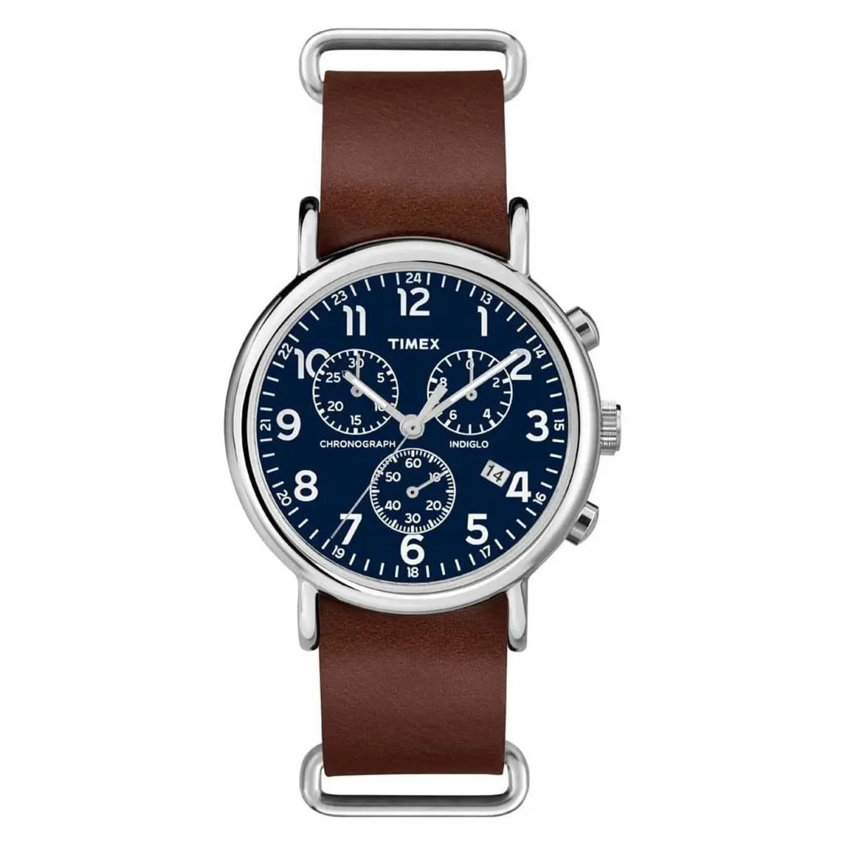 Men`s Weekender 40mm Watch Brown Blue Silver-tone TW2R63200 by Timex