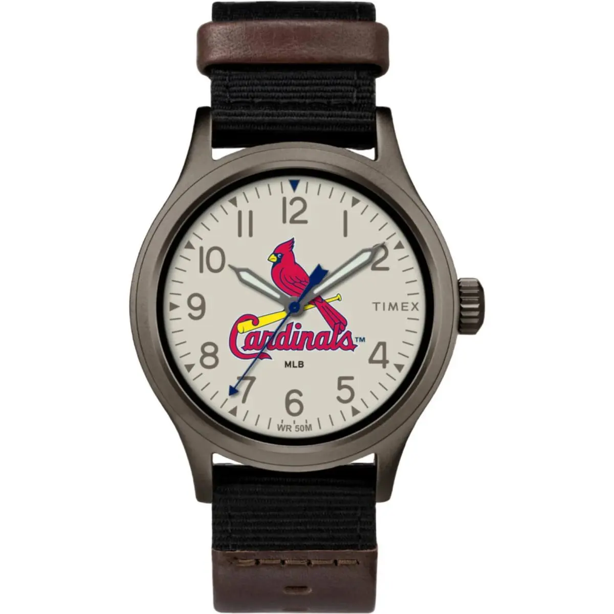 Timex Men`s Watch Clutch St Louis Cardinals Beige and Red Dial Strap Twzbcarmbyz
