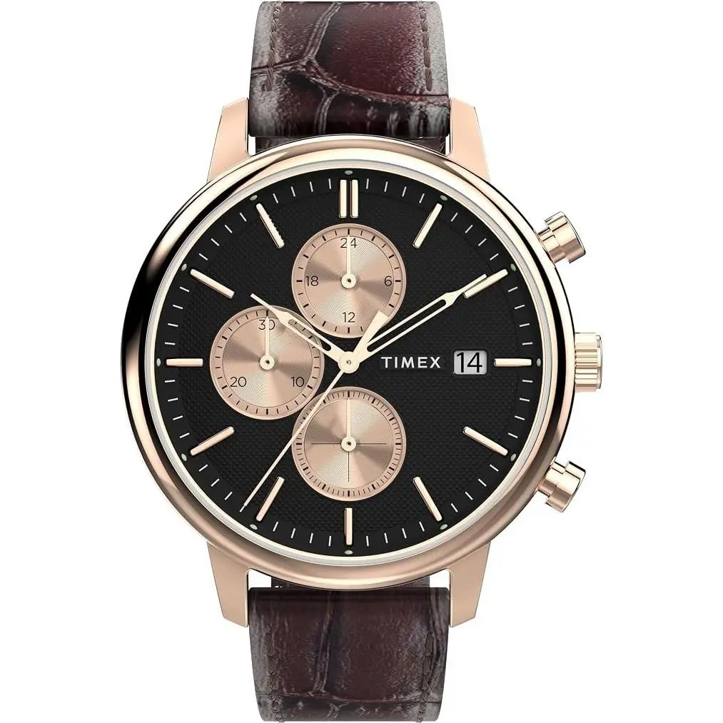Chicago Chronograph Men 45mm Black Dial Brown Leather Watch TW2Y28900 -new by Timex