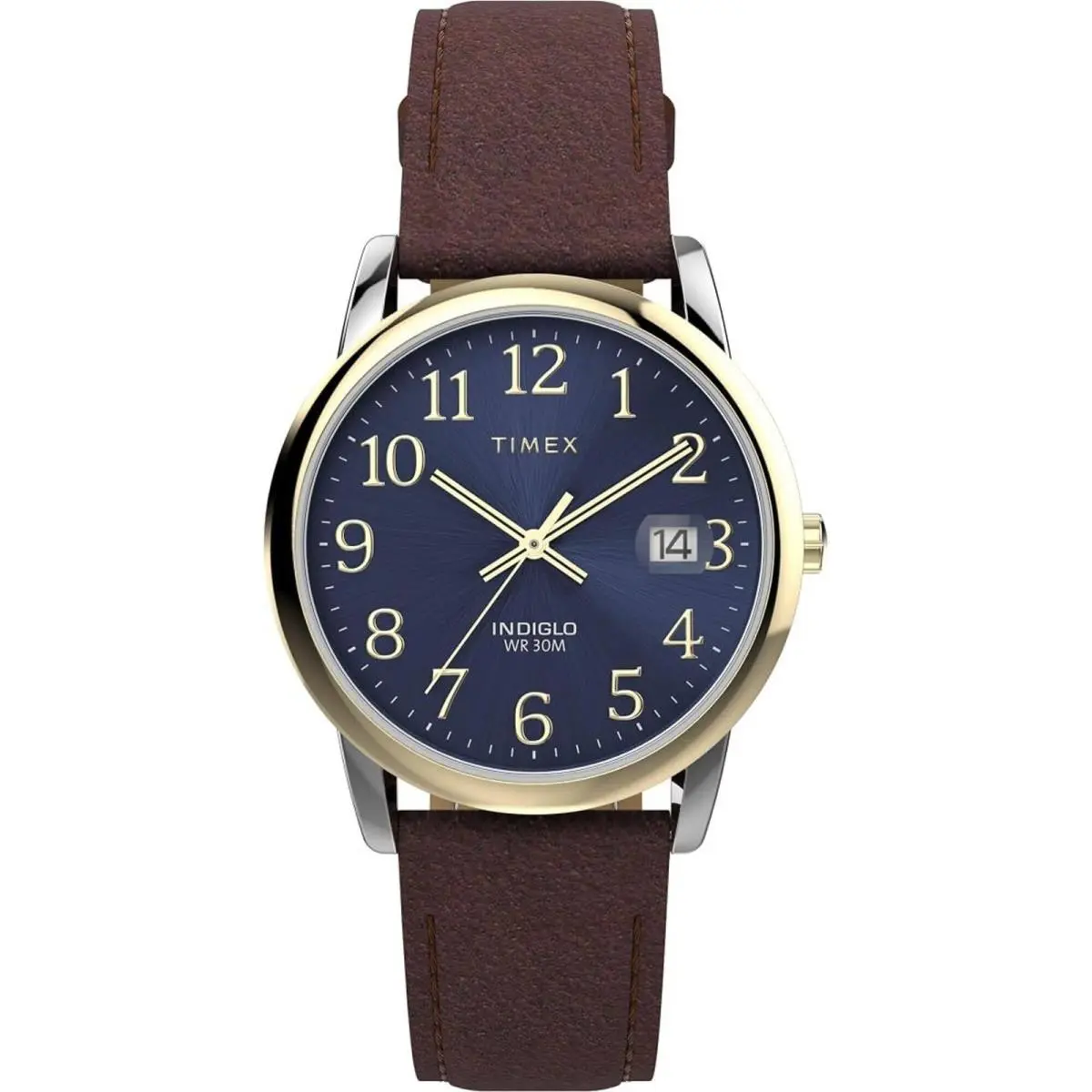 Timex Men`s Watch Easy Reader Quartz Blue Dial Brown Leather Strap TW2W54500JT - Dial: Blue, Band: Brown