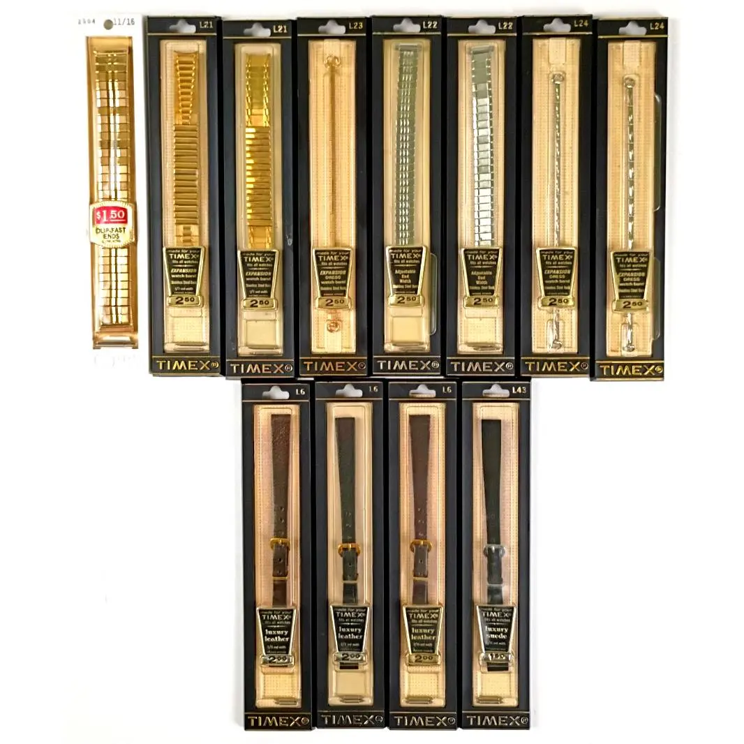 Topps Vintage Watchbands Lot of 12 Gold Silver Color Leather Nos Usa HH175 by Timex