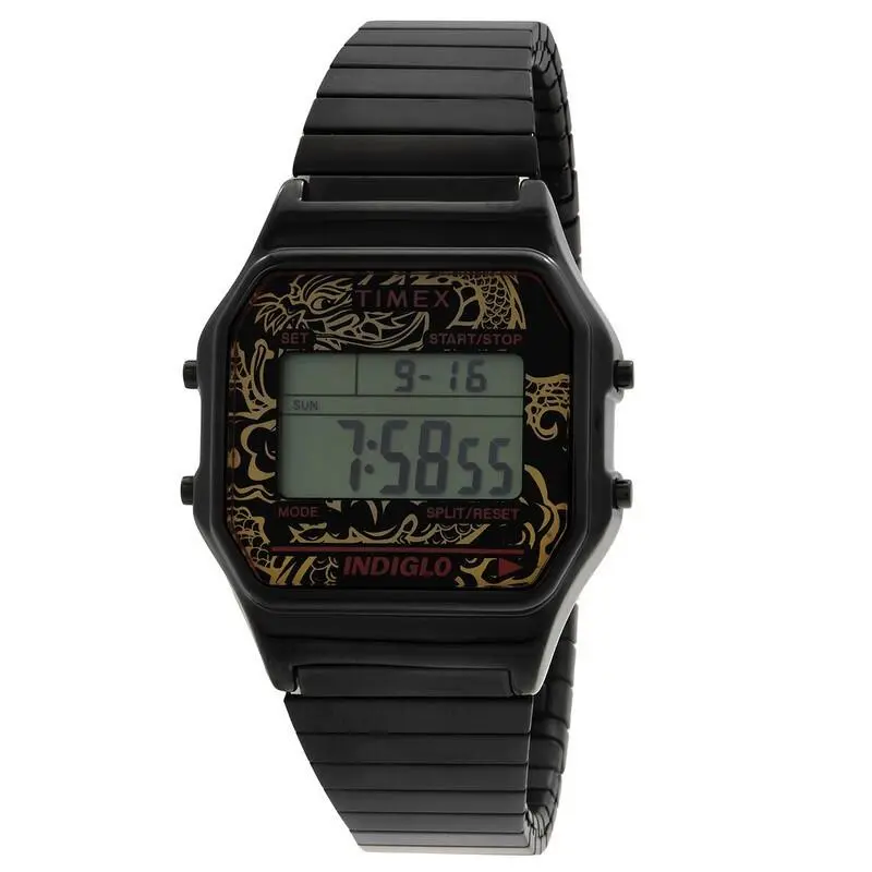 Timex 80 Retro Digital Alarm Ladies` Black Case Steel Quartz Watch TW2W49500