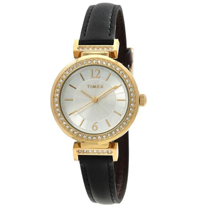 Timex Womens Dress 31mm Watch Black Strap Silver Dial Gold Case TW2W48900JI