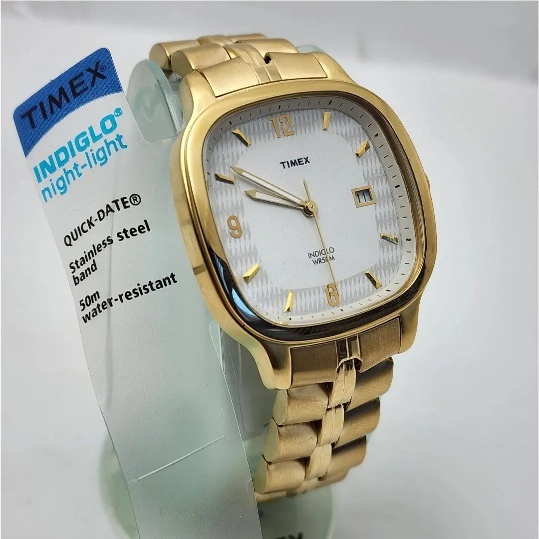 Vintage Timex Indiglo T24161 Date WR 50M Gold/white Classic Men`s Analog Watch