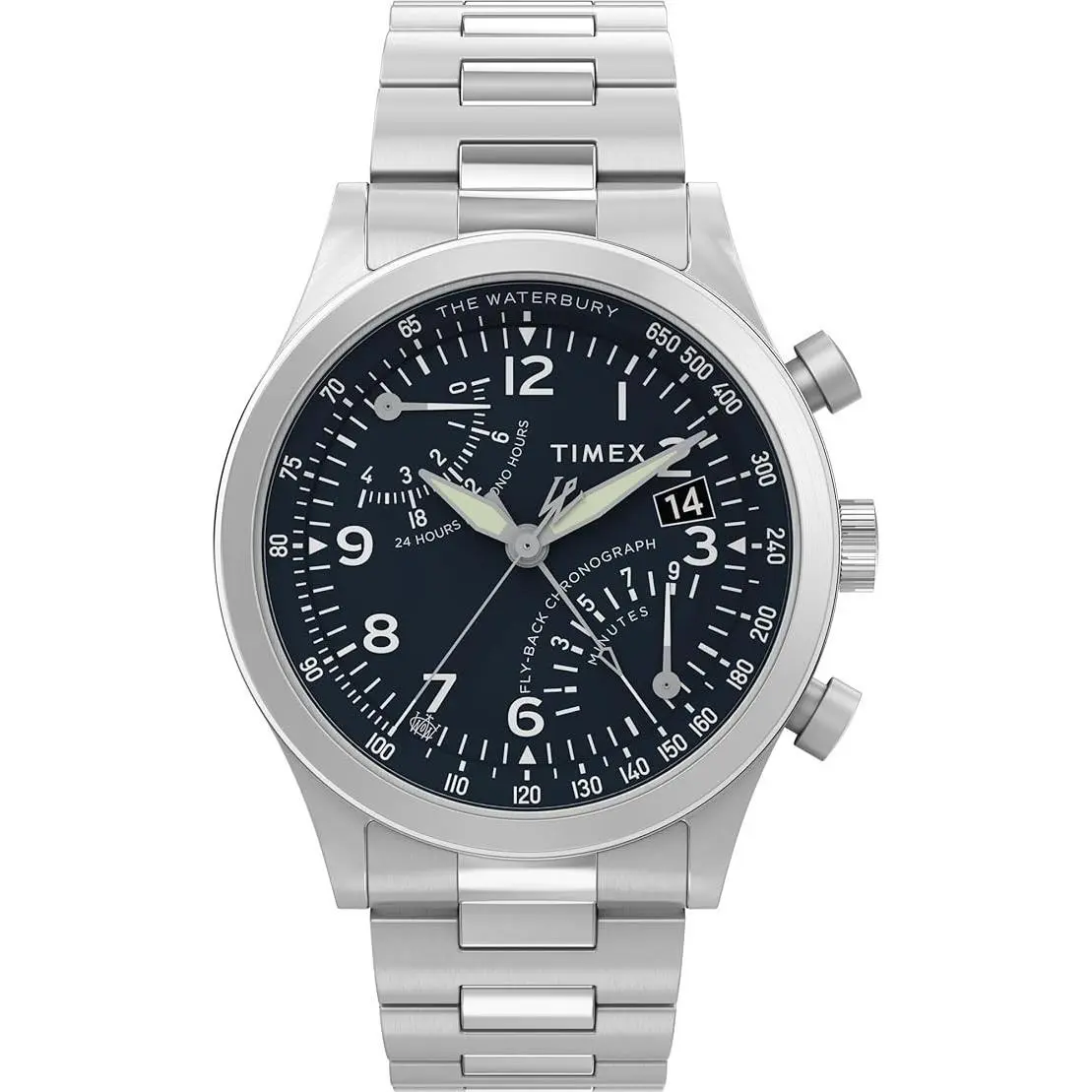 Timex Waterbury Traditional Flyback Chronograph 43mm Blue Dial Watch TW2Y29800VQ