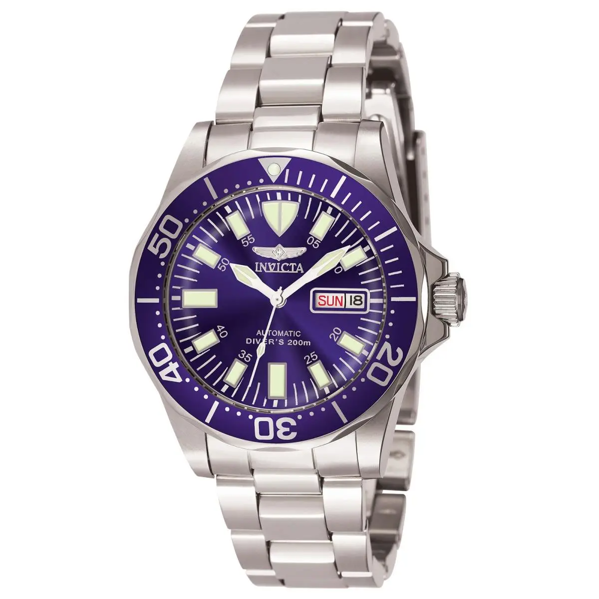 Invicta Men`s Watch Signature Automatic Blue Dial Stainless Steel Bracelet 7042