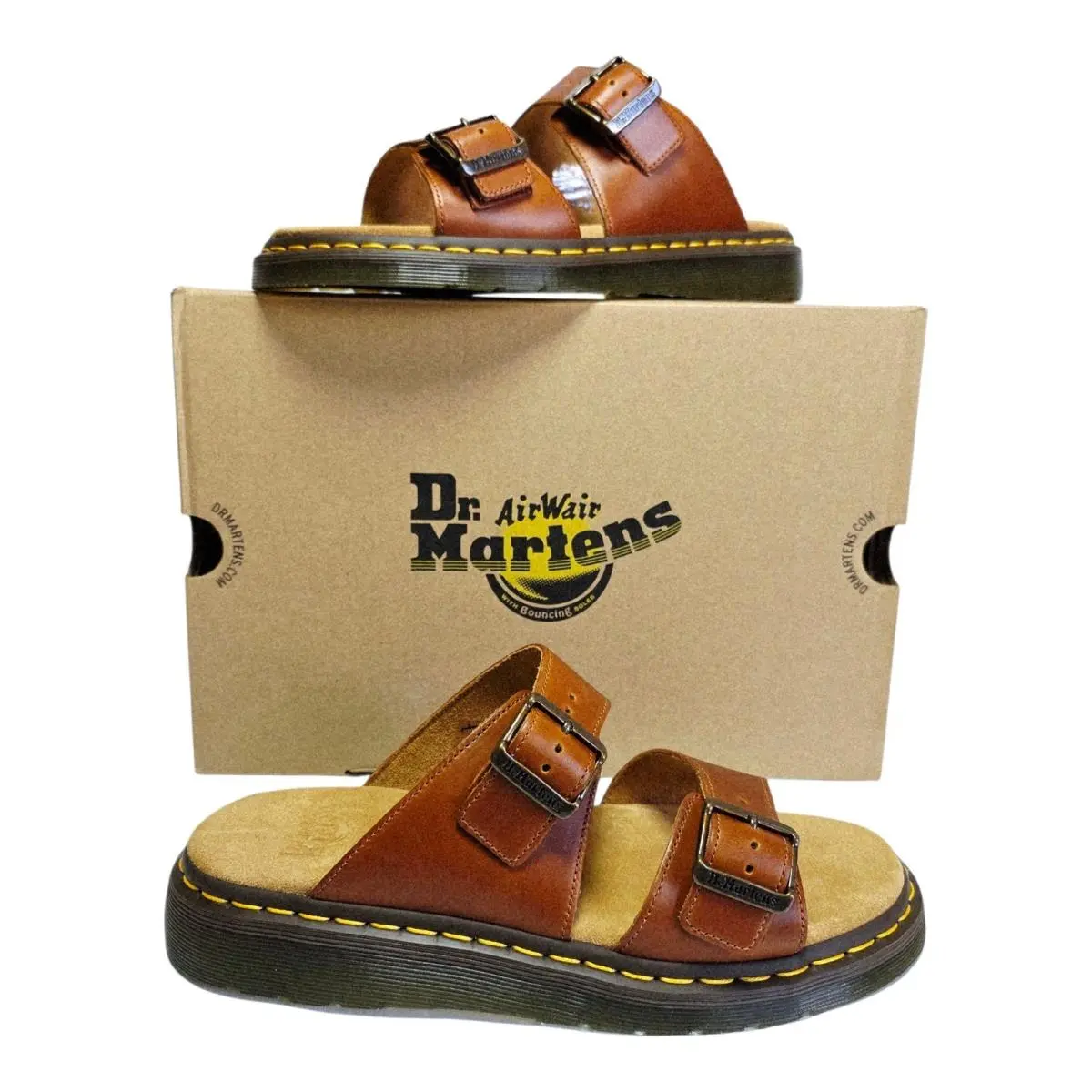 Dr. Martens Josef Men`s 10 Brown Leather Buckle Slide Sandals
