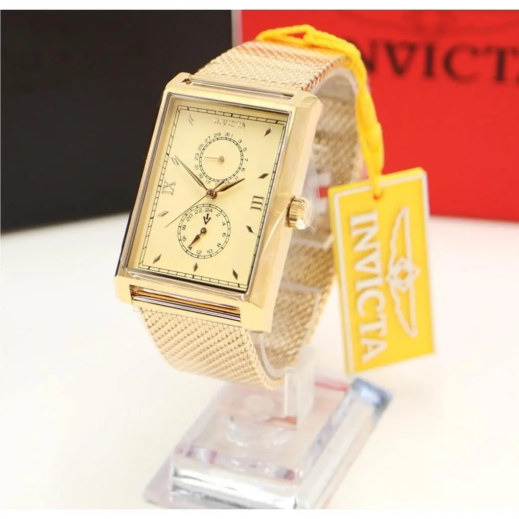 Invicta Men`s Gold Tone 40mm Tank Watch Calendar Sweeping Second Hand 46862