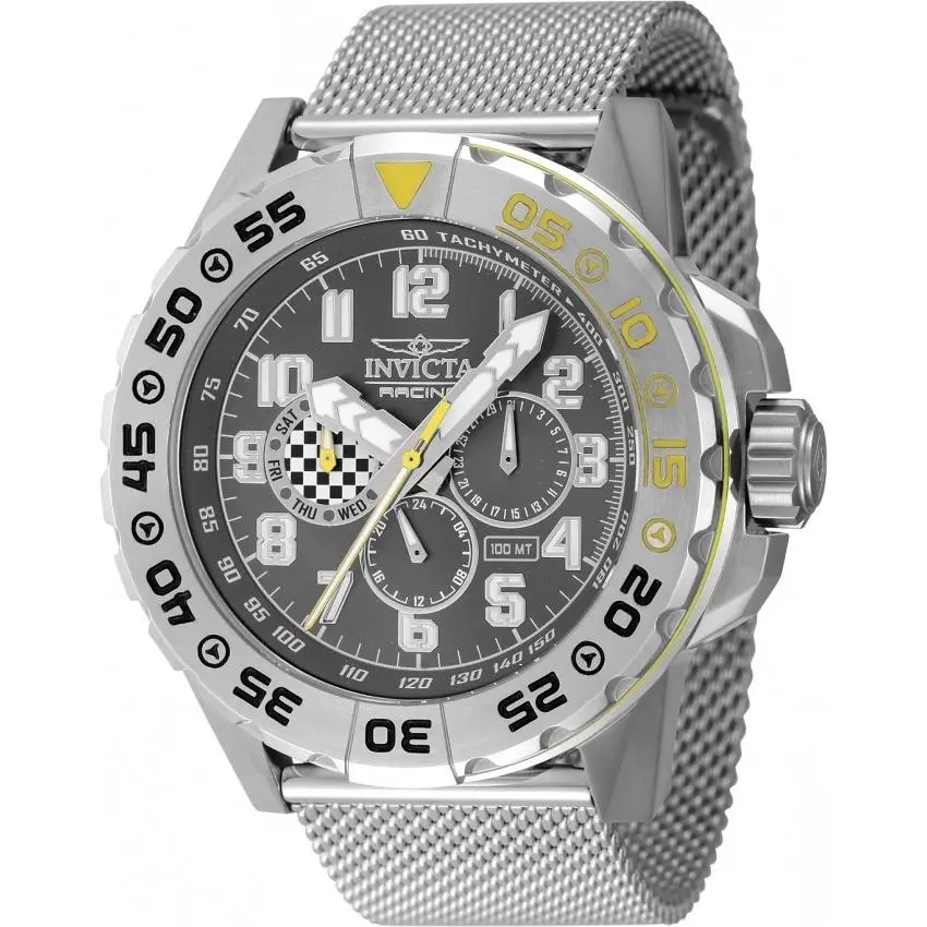 Invicta 47214 Racing Black Dial 48.00 mm Unisex Watch - Silver-tone, Dial: Black, Band: Silver-tone
