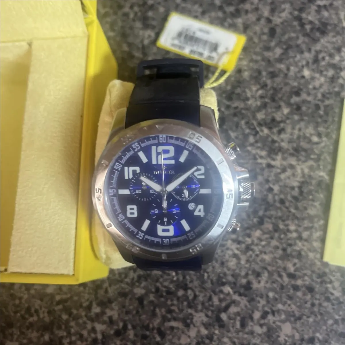Chronograph Mens Watch Model 5791 Blue Crystal Dial Rubber Strap by Invicta