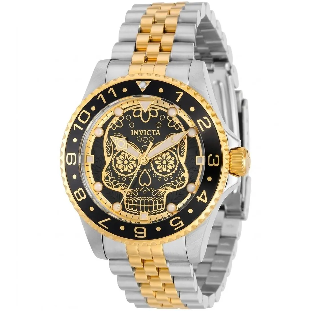 Pro Diver Dia De Los Muertos Men`s Skull Watch Two Tone Jubilee Bracele by Invicta