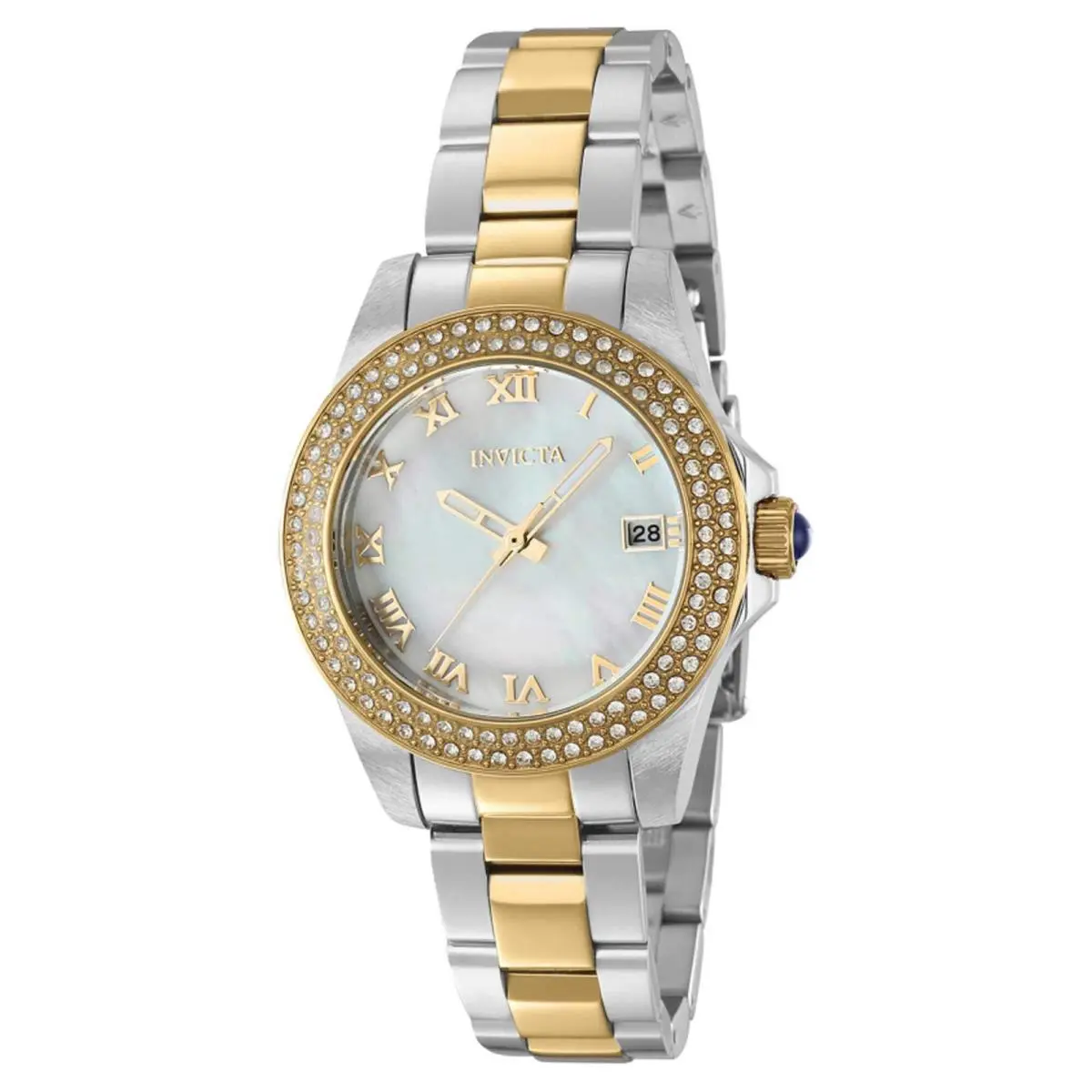 Women`s Watch Angel Quartz White Mop Dial Two Tone Bracelet 36075 by Invicta