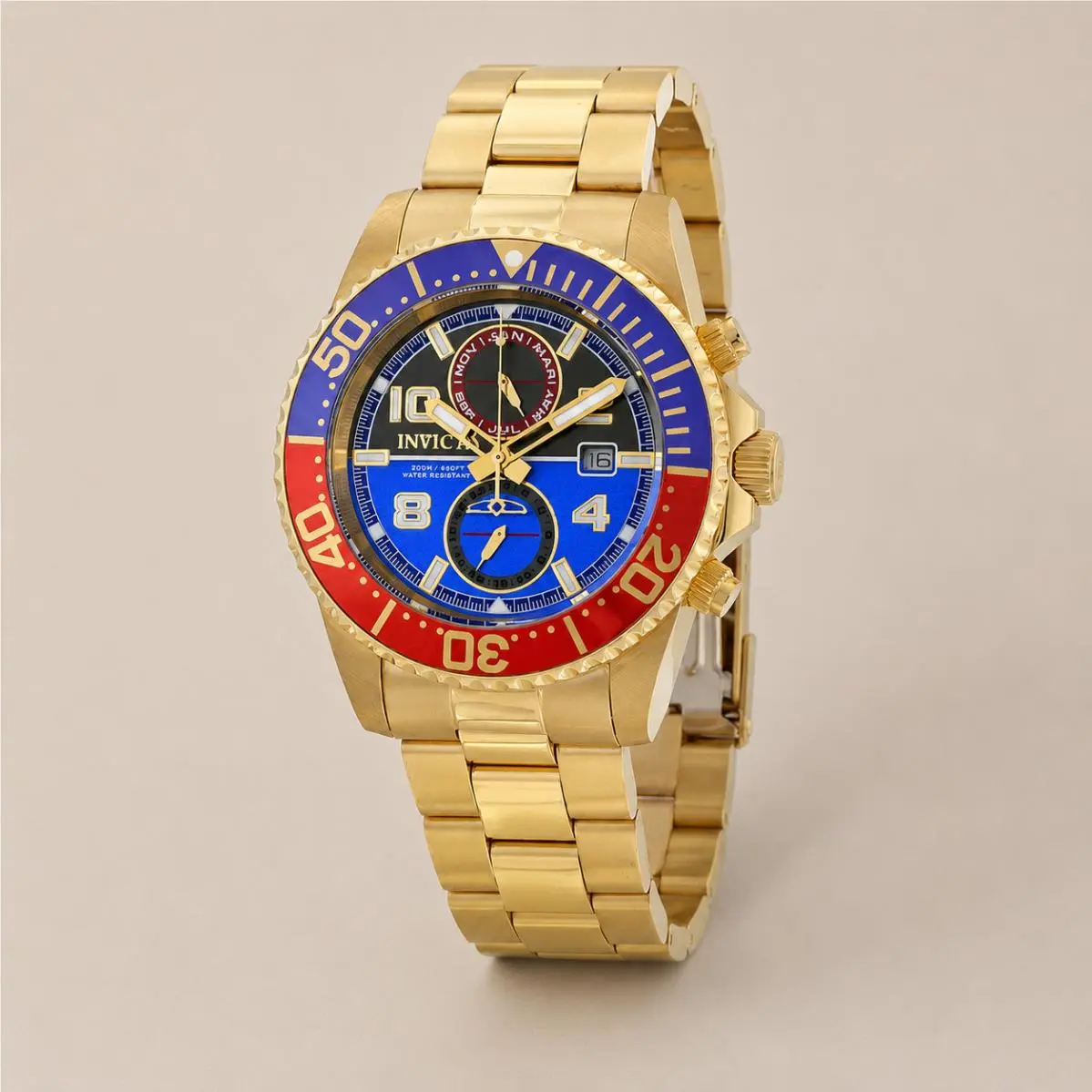 Pro Diver Black and Blue Dial 18kt Gold-plated Pepsi Bezel Men`s Watch by Invicta