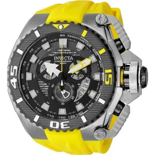 Invicta Men`s 57mm Sea Hunter Quartz /yellow/grey/gunmetal Tone 200m Watch - Dial: Multi, Orange, Black, Band: Orange, Bezel: Gray
