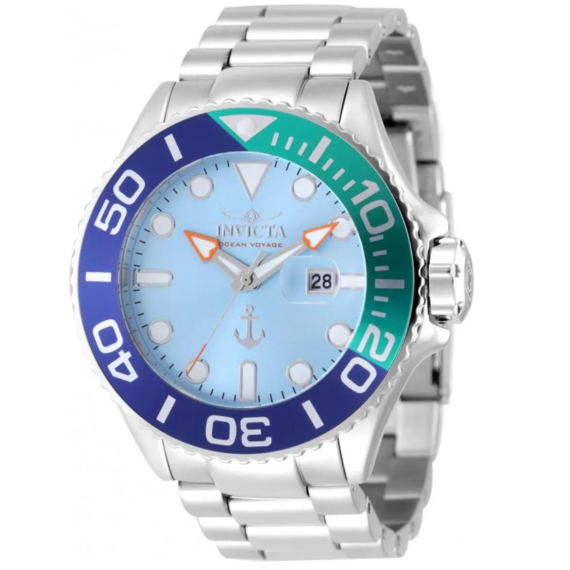Invicta Grand Diver Ocean Voyage Men`s Ocean Blue 300M Quartz Watch 49159 - Dial: Blue, White, Band: Silver, Bezel: Blue, Green, Silver, Blue,Silver