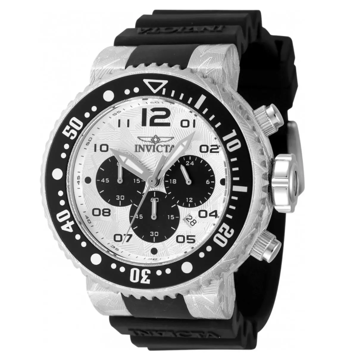 Pro Diver Laser Acid Etched Geo Case Mens 52mm Silver Chrono Watch 47198 by Invicta