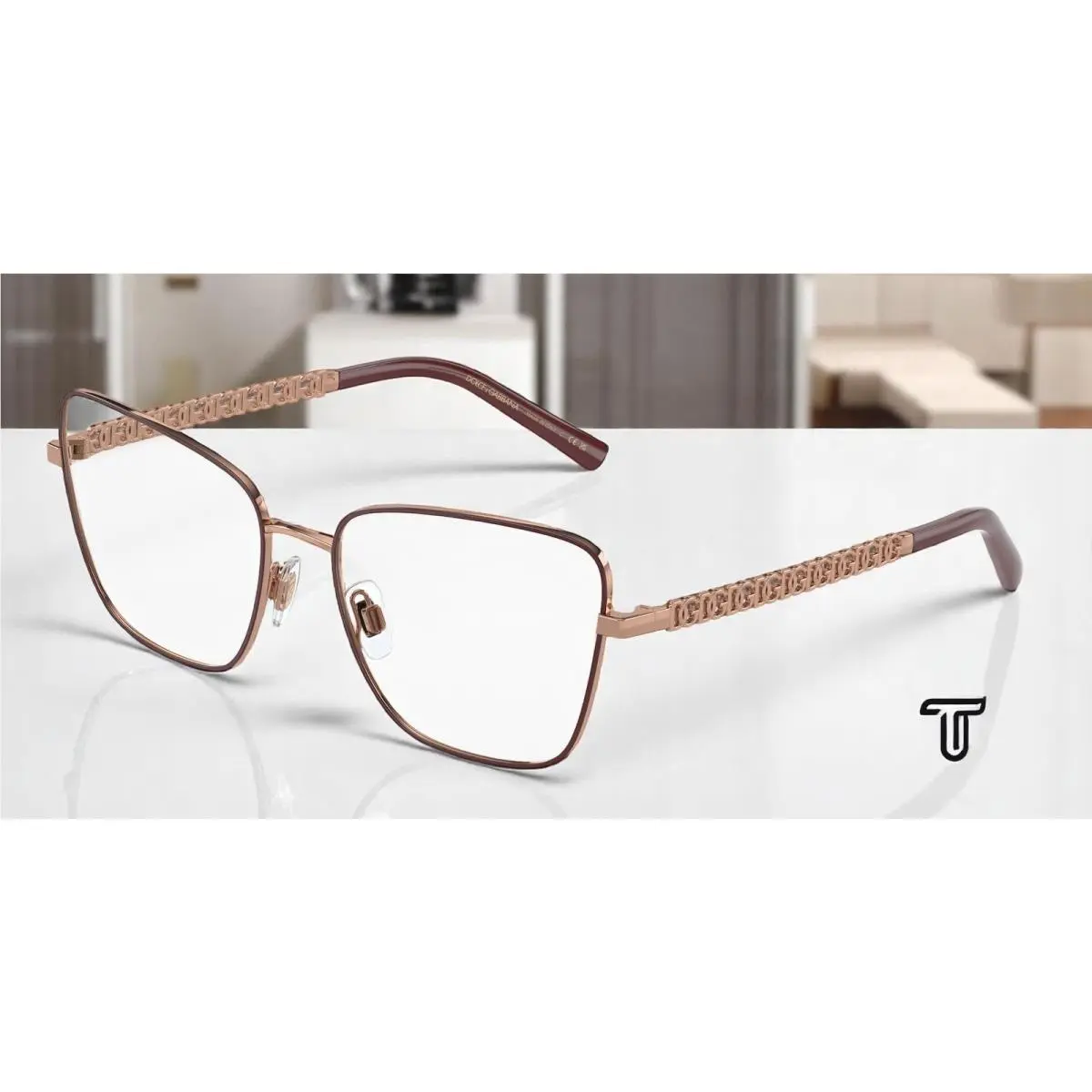 Dolce E Gabbana DG1346 1333 Pink Gold Matte Bordeaux 55 mm Women`s Eyeglasses