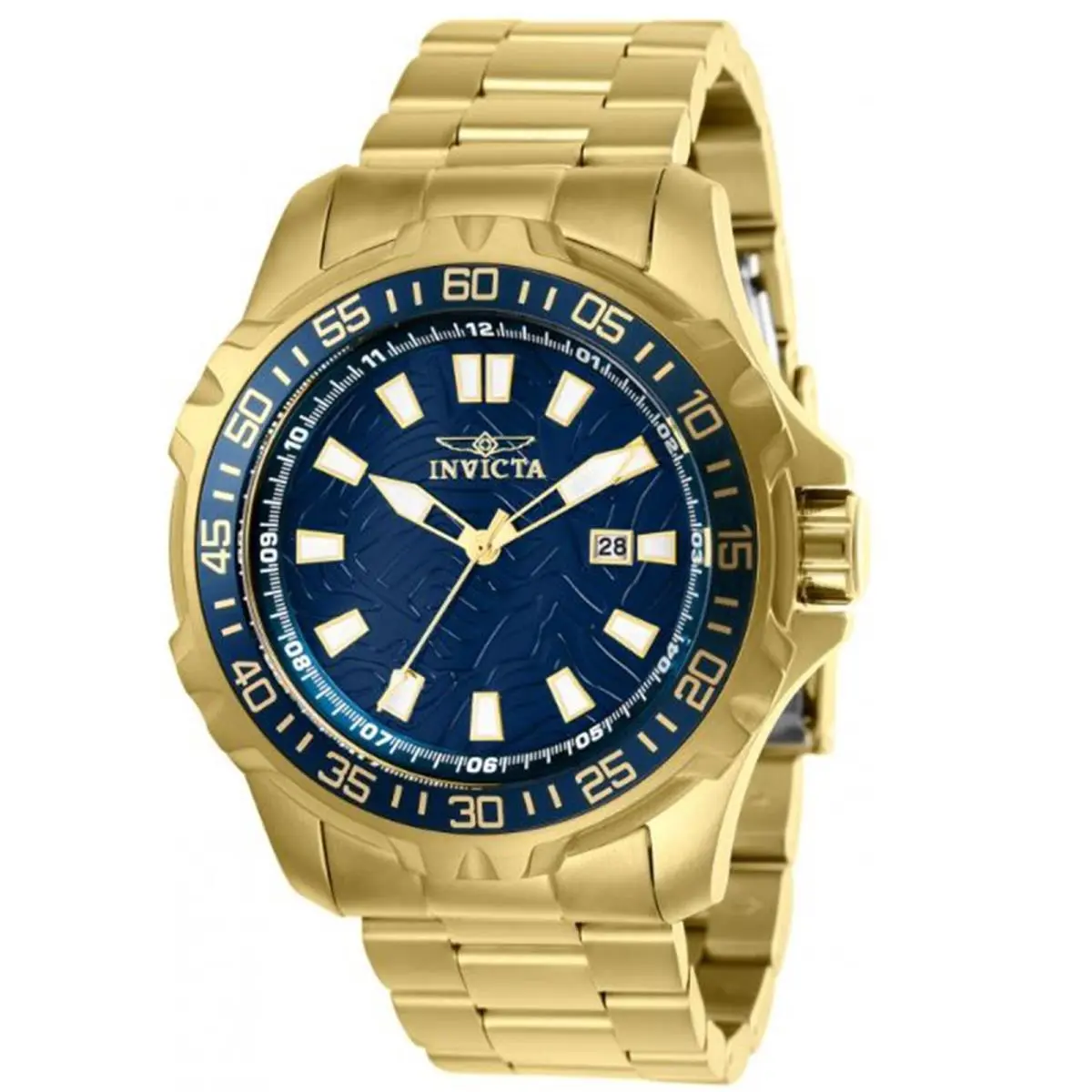 Men`s 48mm Pro Diver Quartz Blue Web Dial 18K Gold Plated SS Watch 25793 by Invicta