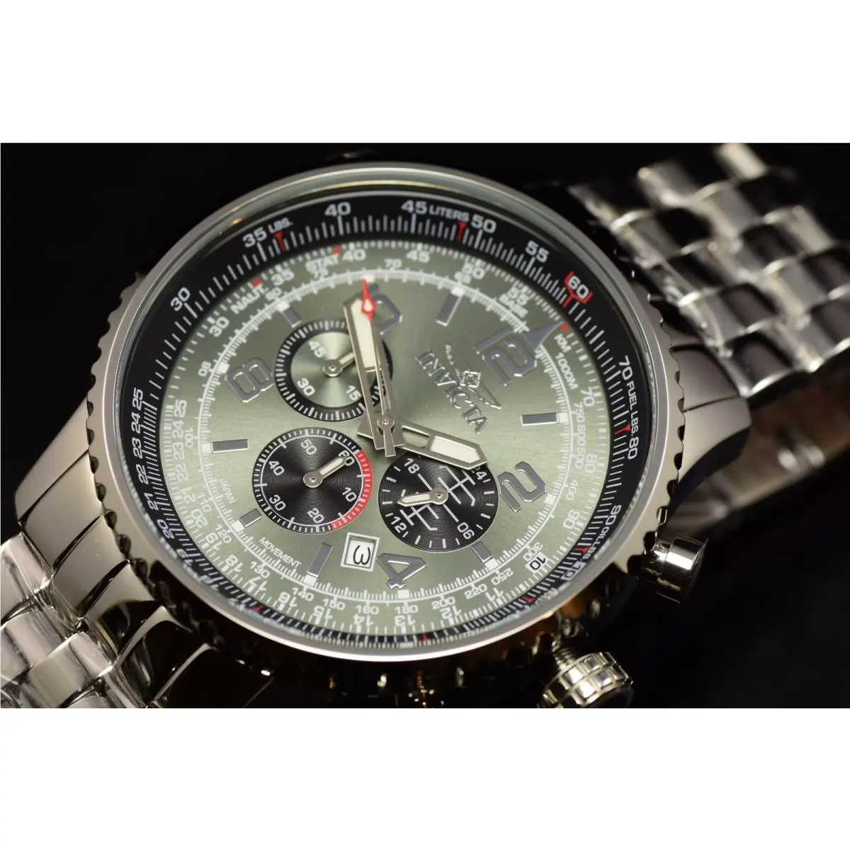 Invicta Men`s 50mm Aviator Chronograph Quartz Gray Dial Silver Tone SS Watch