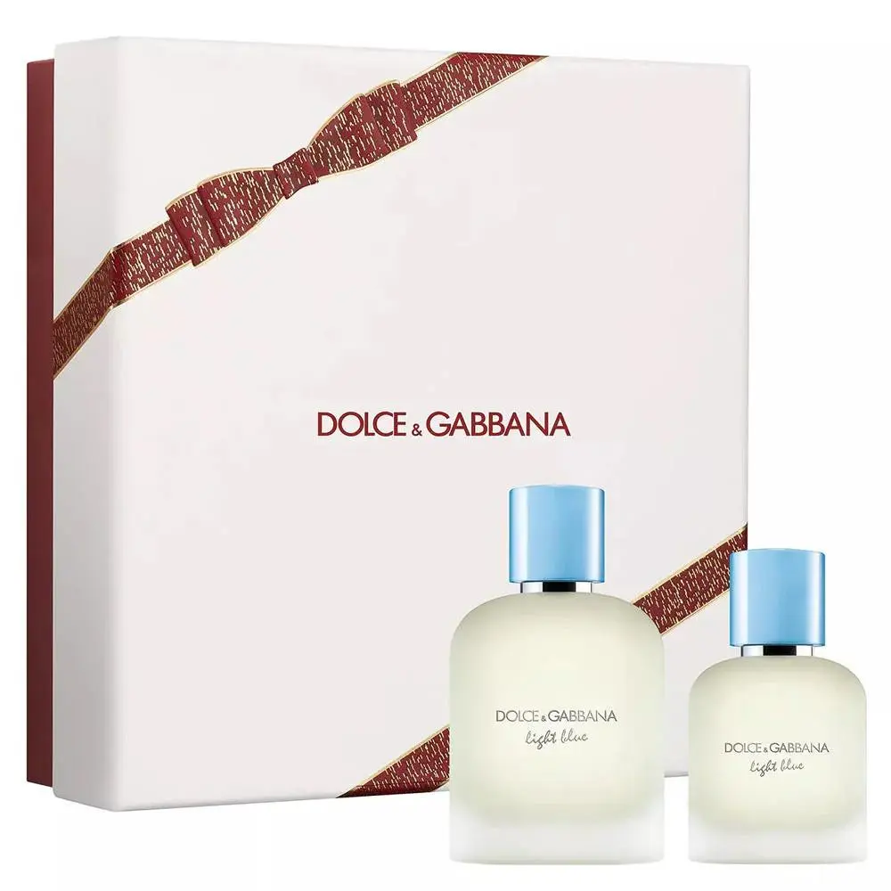 Dolce Gabbana Men`s Light Blue Eau de Toilette Gift Set 3.3oz Edt 1.7oz Edt