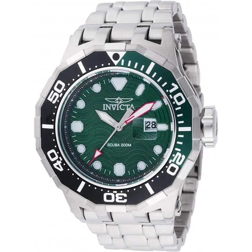Pro Diver 47842 Men`s 52mm Green Dial Steel Watch Box Tags by Invicta