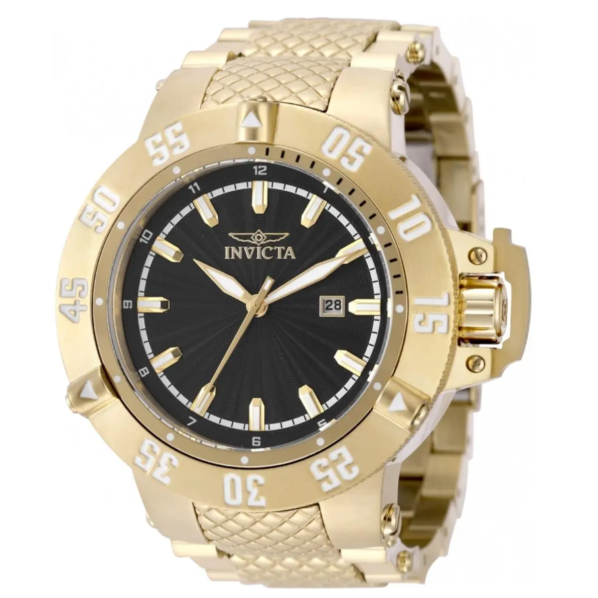 Invicta Subaqua Noma Iii Men`s 50mm Gold Black Dial Quartz Watch 500M WR 50048 - Dial: Gold White Yellow Black, Band: Gold Yellow, Bezel: Gold White Yellow