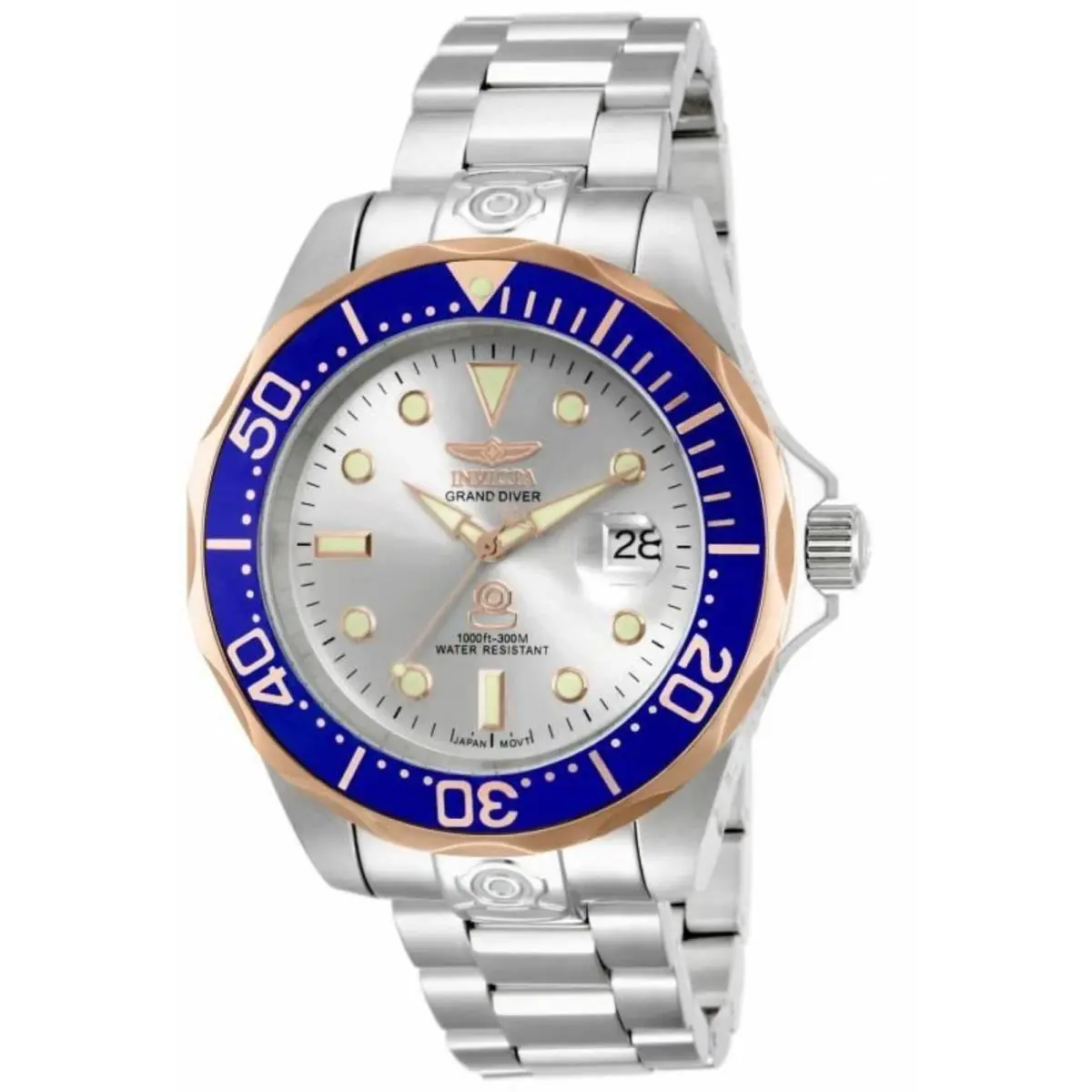 Grand Diver Silver Dial Gold/ Blue Bezel 47mm Mens Autom Watch-13789 by Invicta