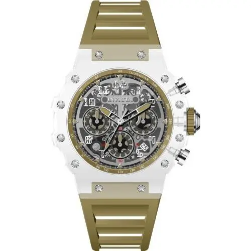 Invicta Mens 43.5mm Quartz Racing Vaulthan Olive Green/silver Chronograph Watch - Dial: Black, Band: Black, Bezel: Yellow