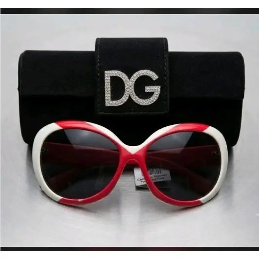 Vintage D G Dolce Gabbana DD8058 Red White Striped Sunglasses with Case Y2