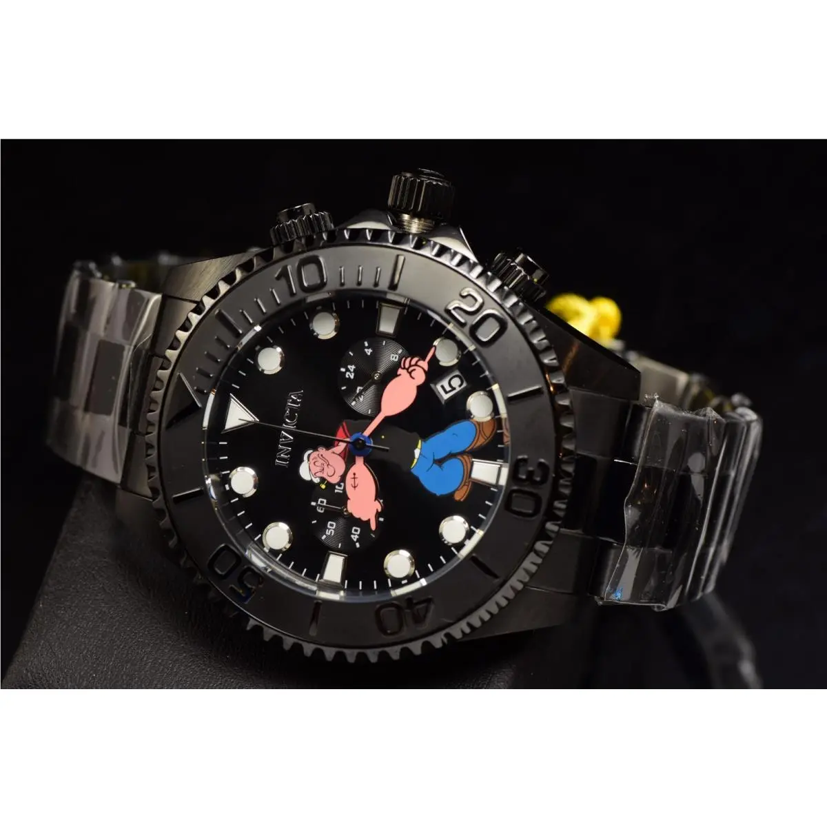 Men`s Character Popeye L.e. 0122/3000 Grand Diver Black Tone SS Watch by Invicta