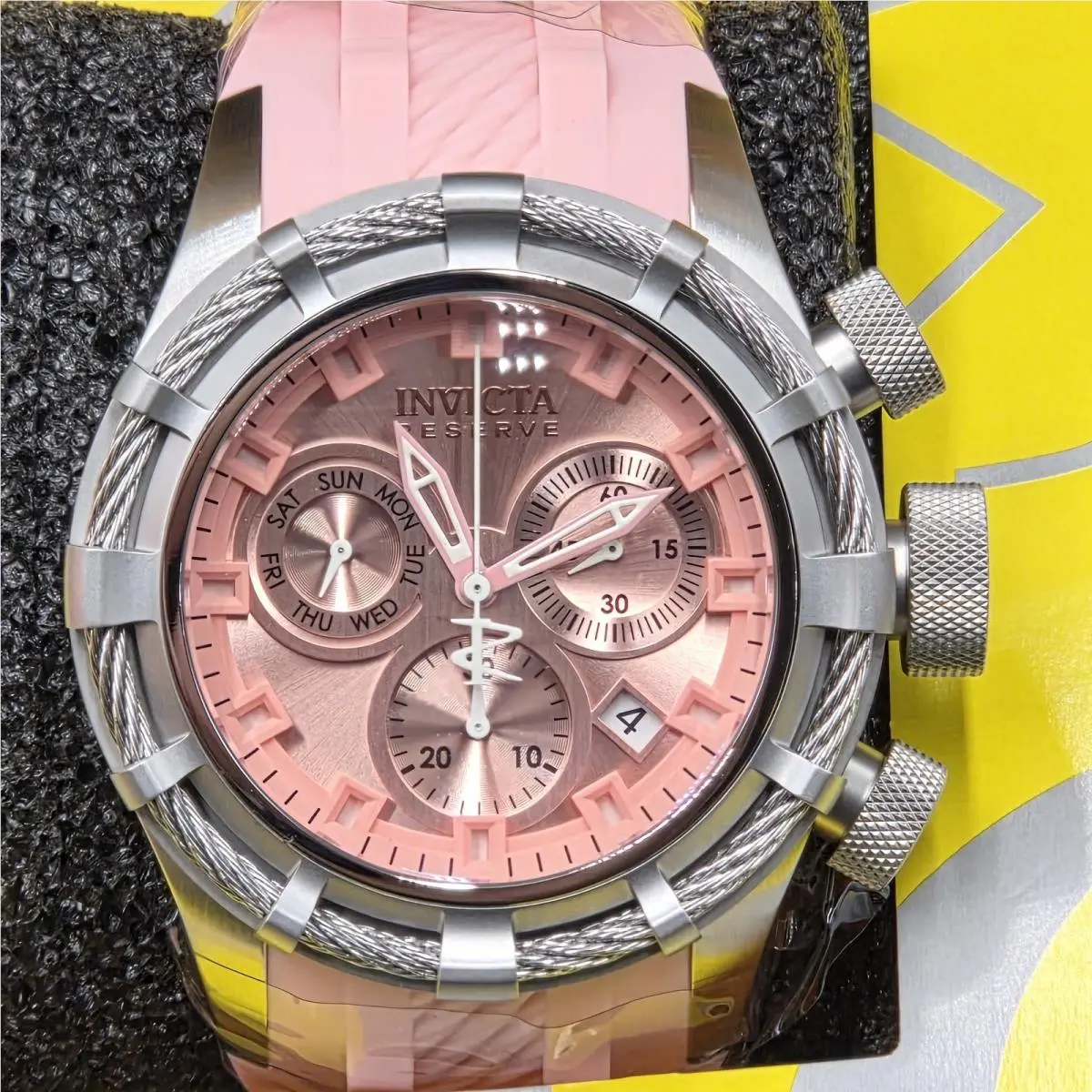 Reserve Bolt Sport Chronograph Pink Dial Silicone Strap w/ Box by Invicta