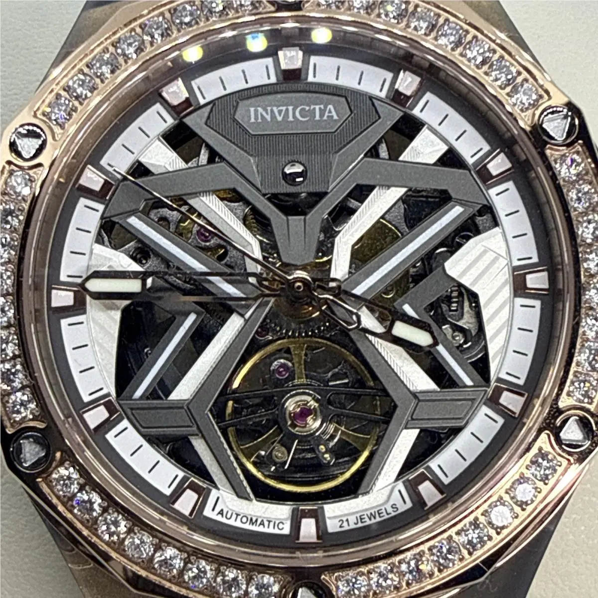 Invicta Diamond Celestial Automatic 1.6 Ctw Skeleton White Rose Gold W/ Case